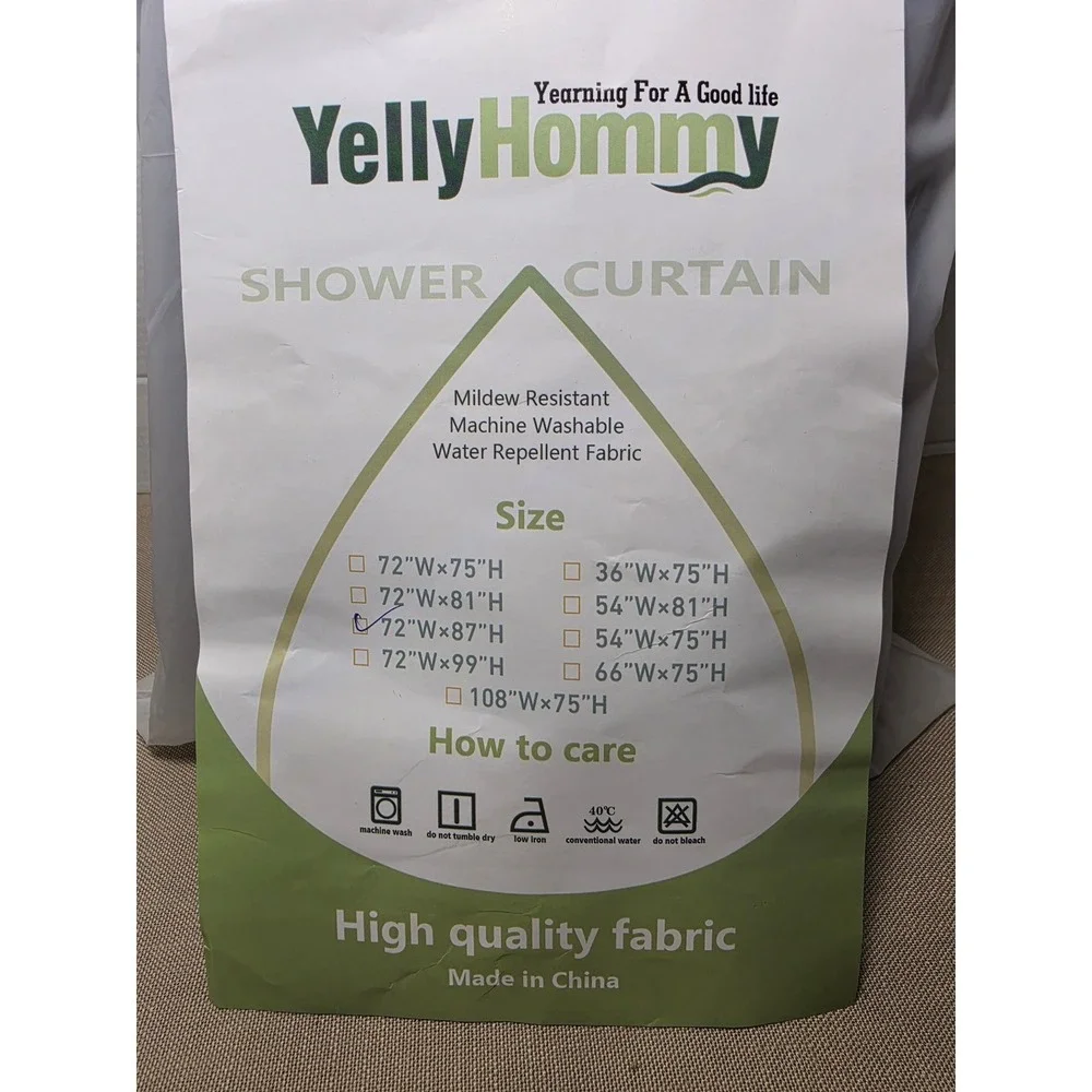 YellyHommy Blue Hookless Shower Curtain with Snap-in Liner 72x87 Waffle Weave